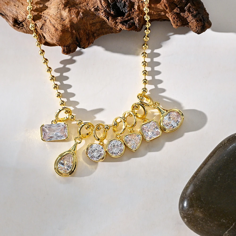 Geometric multi-shape pendant accessories DIY free assembly high-transparency zircon necklace