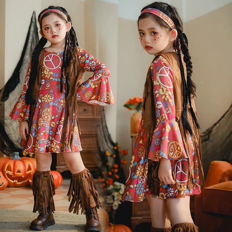 ชุดเดรสสไตล์ยุโรปและอเมริกา แนวเรโทร ฮิปปี้ วินเทจ ยุค 70 สำหรับงานปาร์ตี้ดิสโก้ ชุดคอสเพลย์ฮาโลวีน ชุดแสดงบนเวที