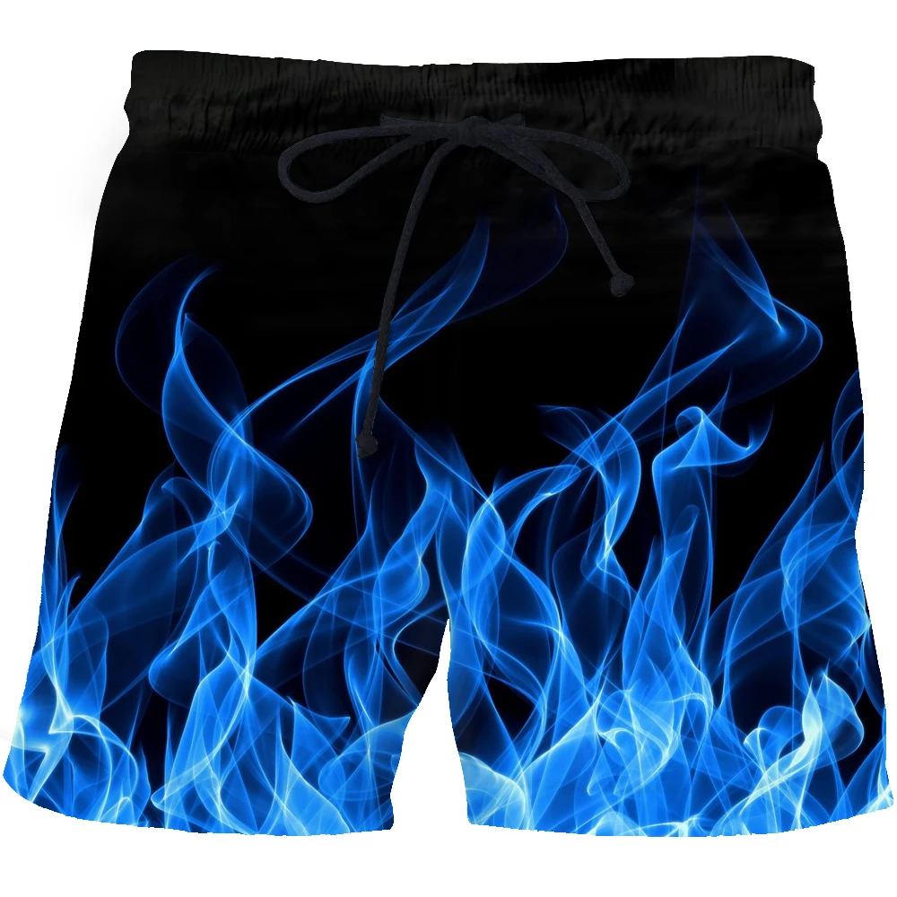 Blue Flame Swimming Shorts Scenery 3d Printed Surfing Board Shorts Kids Beach Shorts Men\'s Swim Trunks Swim Briefs Boy Trunks