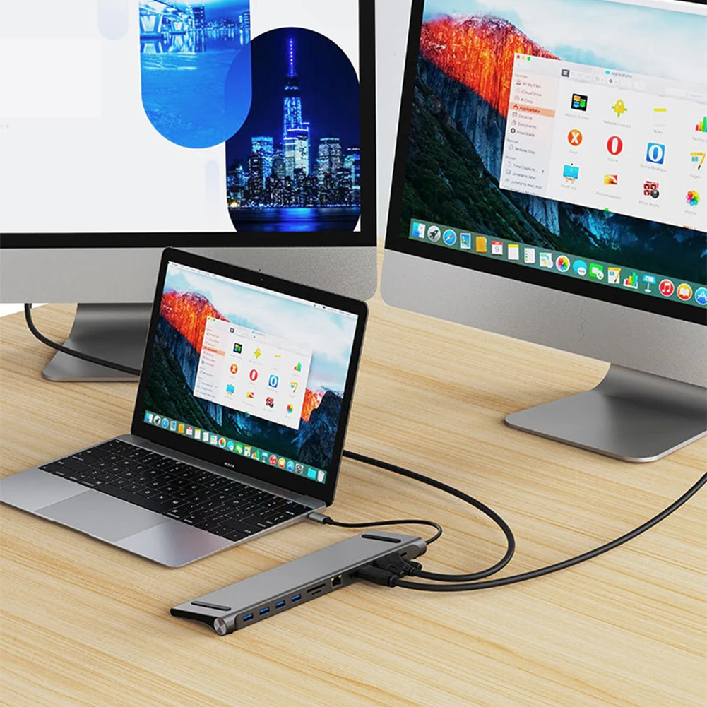 قاعدة USB C 11 في 1 مع محول VGA Ethernet متعدد المنافذ متوافق مع HDMI 4K 100 وات PD SD/TF صوت لأجهزة الكمبيوتر المحمولة Dell/Surface/HP/Lenovo