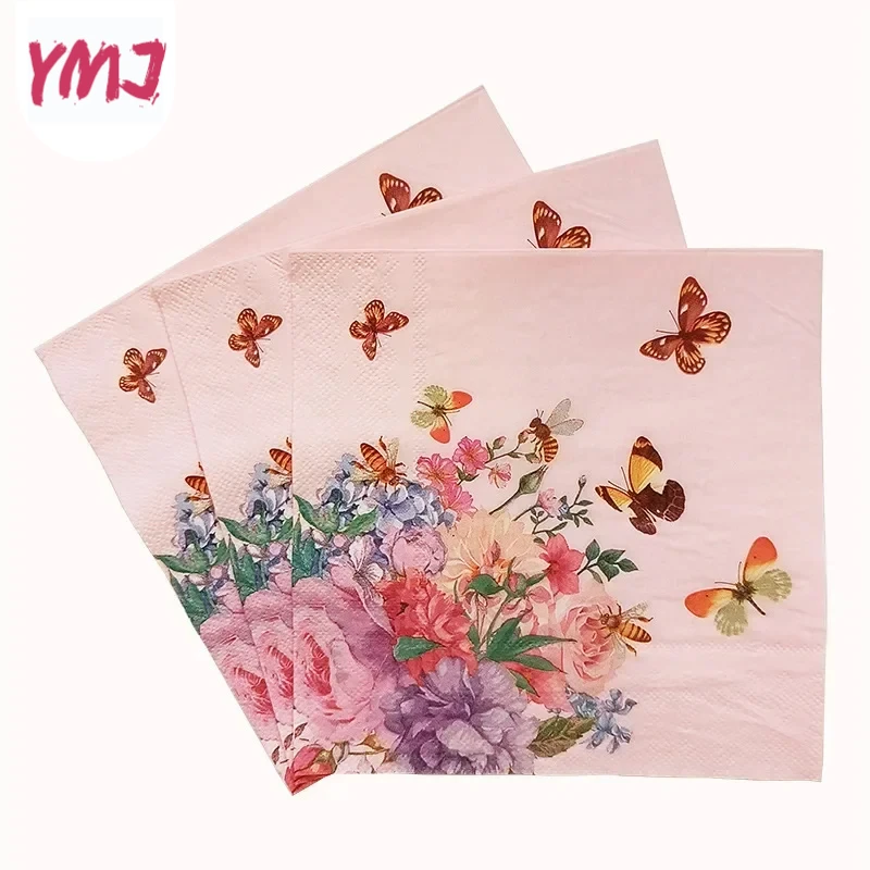 Party Ambience Decorative Paper Napkins Floral Printed Square Paper Placemats Butterfly Bone Bartlett Paper 2-Ply 10/20pcs/Pac