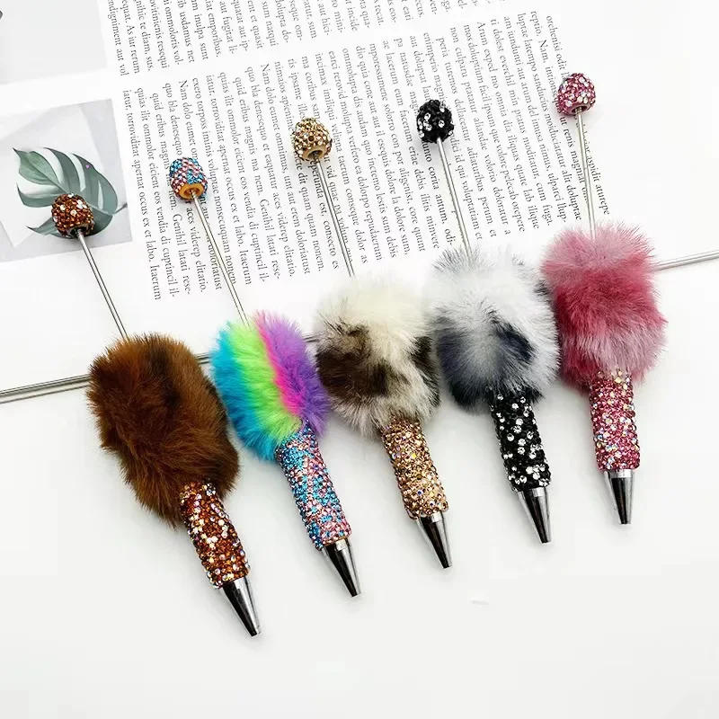 25pcs Leopard Plush Beadable Pens Plastic Beadable Pens for Students Teacher Luxury Pen Cute Stationery School Office Supplies