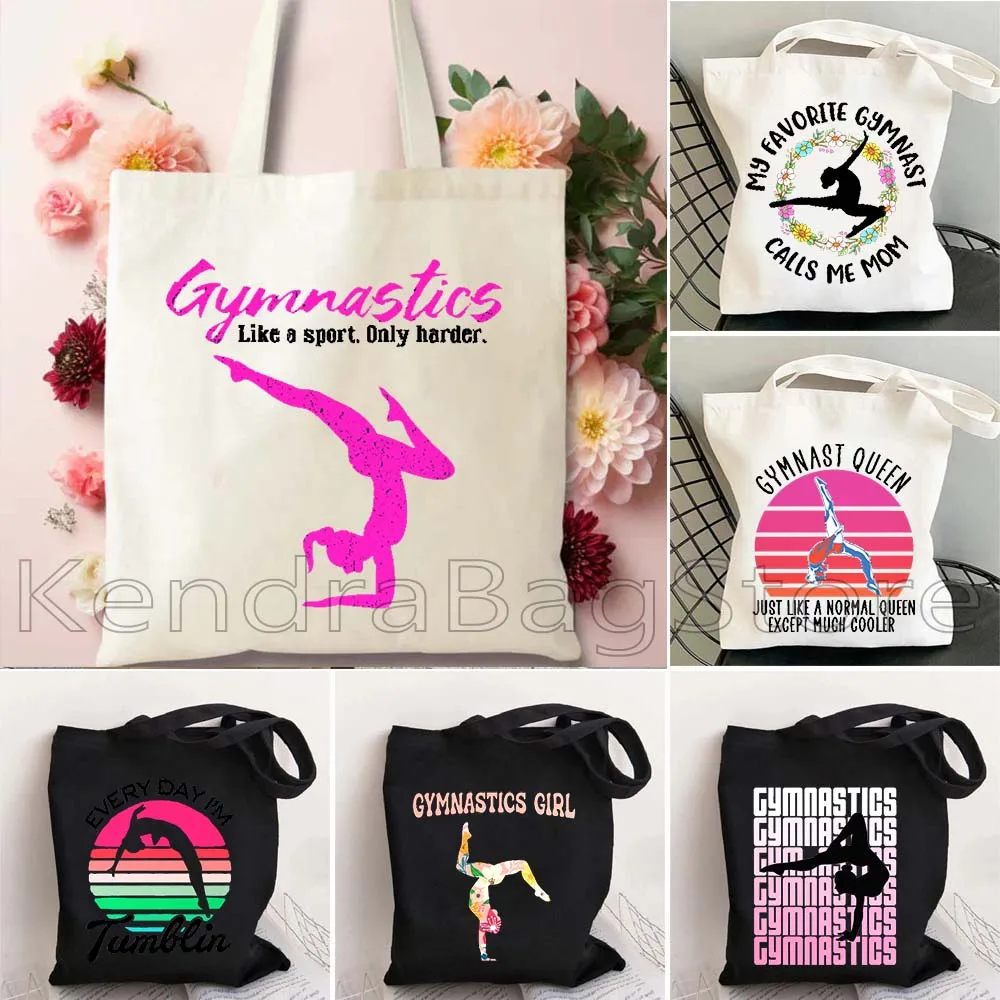 

Retro Tumbling Gymnastics Girl Sport Dancer Canvas Shoulder Tote Bag Gymnast Gift Balance Beam Gymnast Mom Queen Shopper Handbag