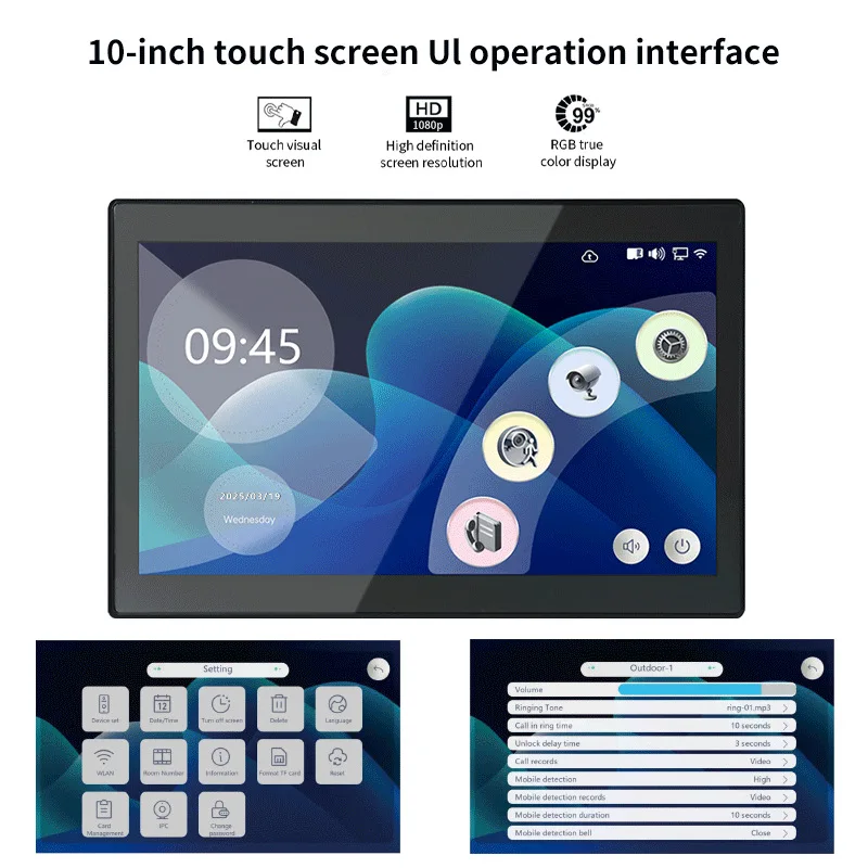 Smart 2-wire Doorbell 1080p High Definition Camera 10 Inch Touch Screen Display