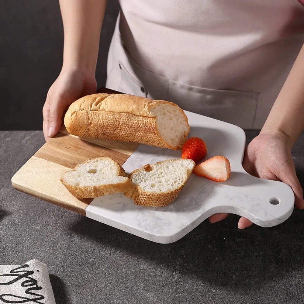 Mold-resistant Marble Wood Cutting Boards Heat-resistant Non-slip Chopping Board Double Side Use Wood Handle Cheese Board Bread