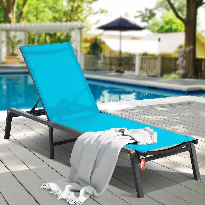 

Aluminum Patio Lounge Chairs with Adjustable 5-Position, Folding Pool Chair Recliner and Full Flat Tanning Chair