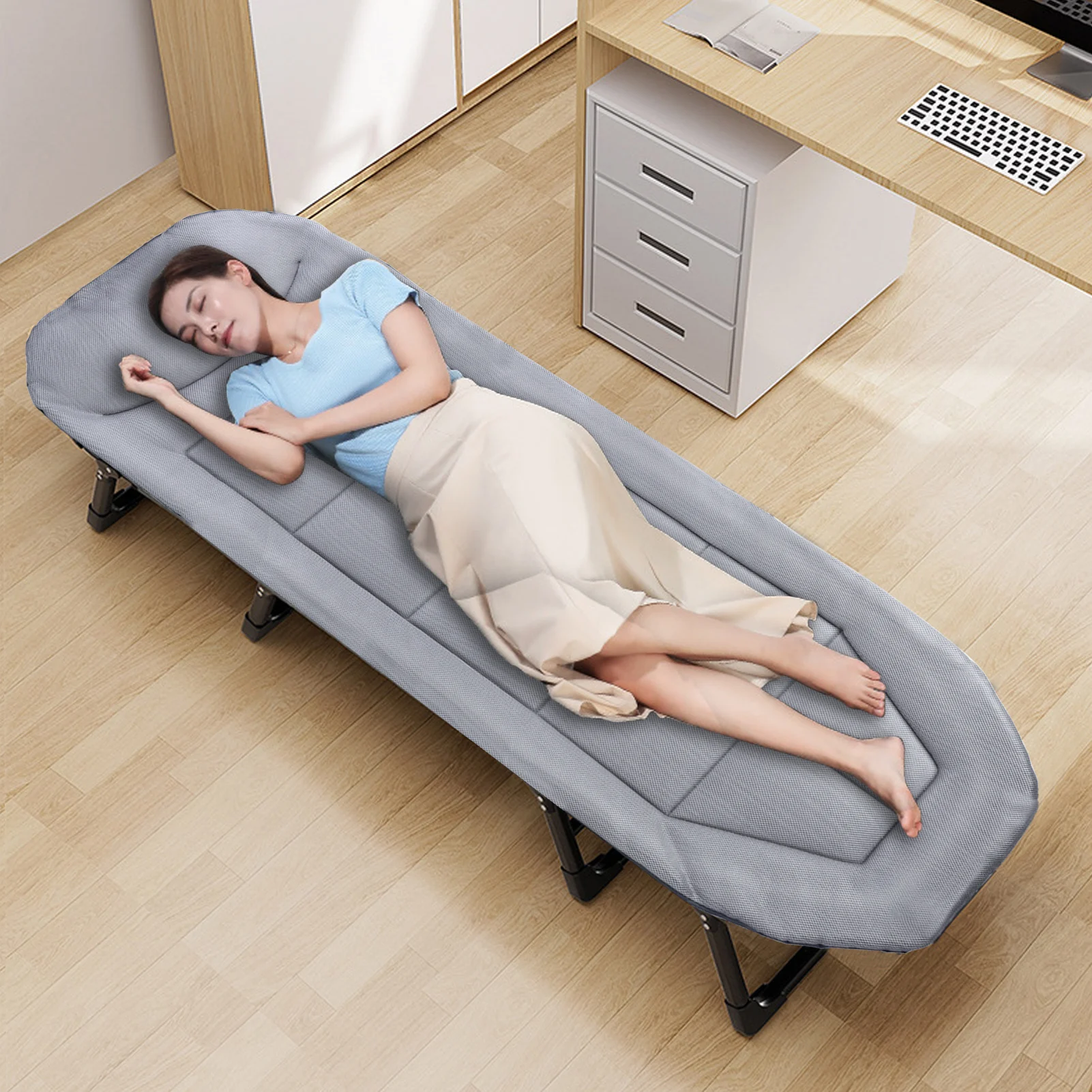 Living Room Folding Bed Recliner Office Lunch Break Bed Outdoor Self-driving Tour Simple Sponge Cloth Folding Bed Beach Recliner