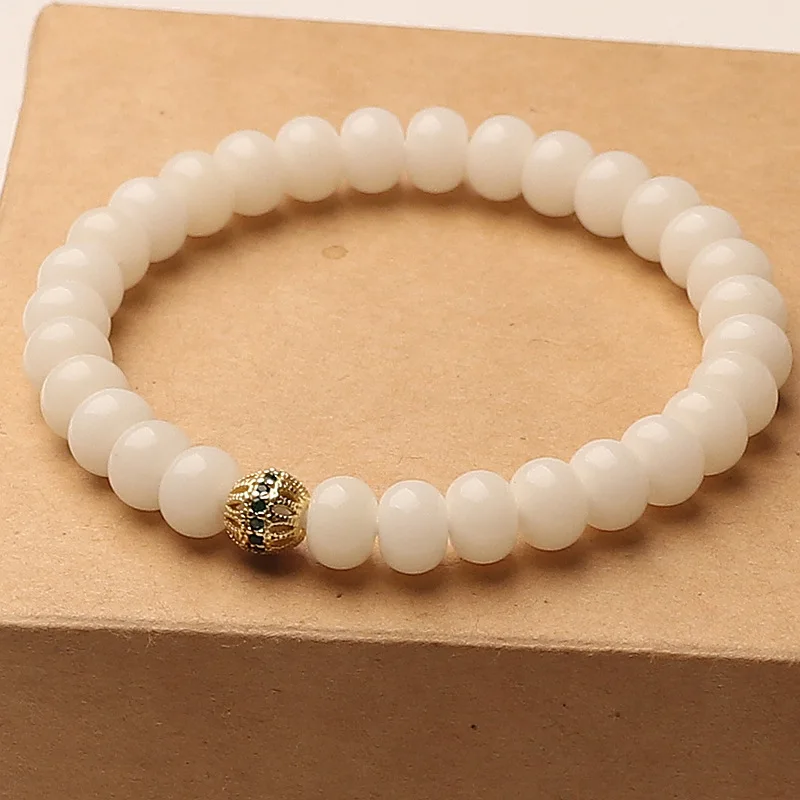 

High Polished Natural White Jade Bodhi Abacus Bead Bracelet Wrap Around Finger Play Buddhist Prayer Beads Wristband Gifts