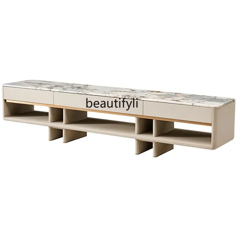 

xxxItalian Minimalist TV Cabinet and Tea Table Combination Designer Luxury Stone Floor Cabinet Marble Film and Television Cabine