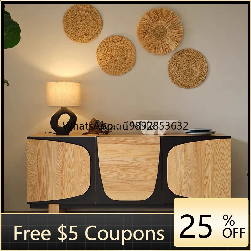 

Medieval style dining side cabinet ash wood household large apartment living room storage cabinet