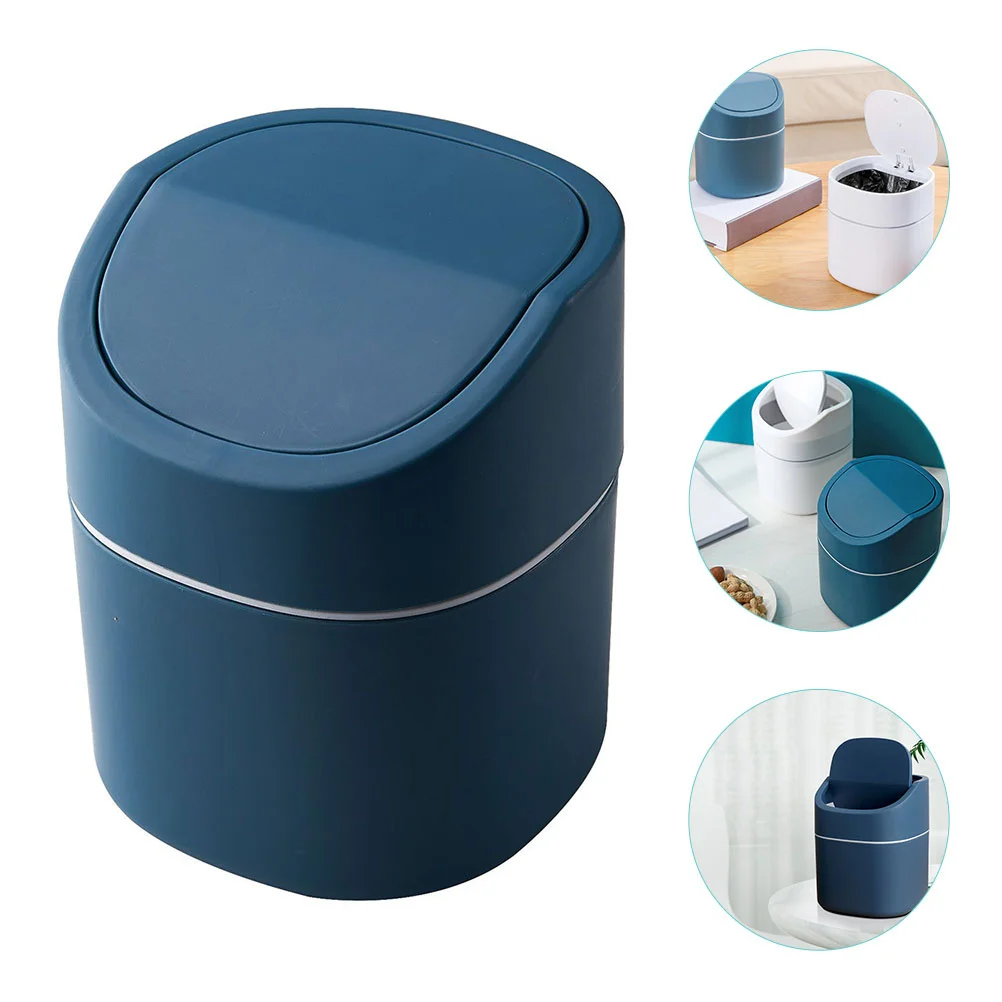 Lid Desktop Trash Can with Modern Waste Bin Nordic Kitchen Small Blue Junk Case