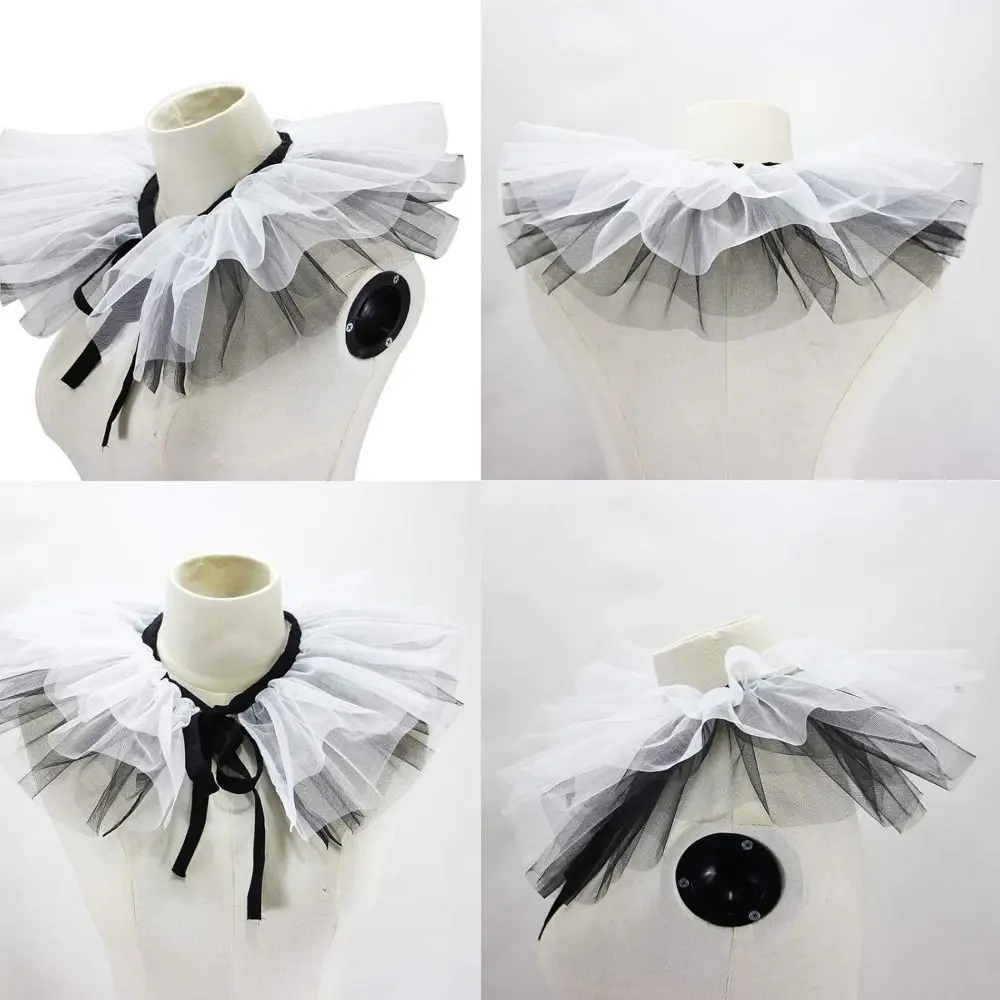 New Mesh Fake Collar Costume Props White Color Ruffled Neck Collar Black Color Vintage Style Layered Ruffled Neck Ruff