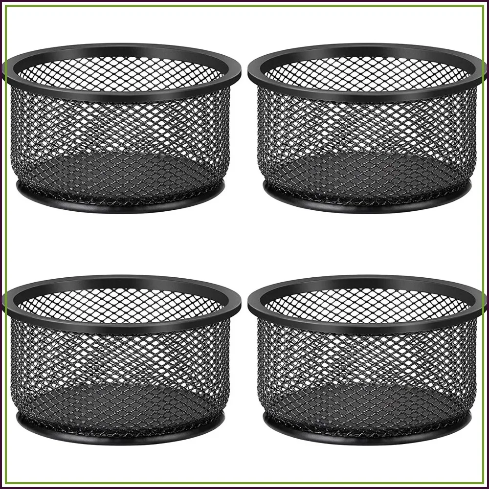 Stackable Metal Mesh Paper Clip Holder with Non-Slip EVA Pad, 4-Pack Desk Organizer for Office, Black