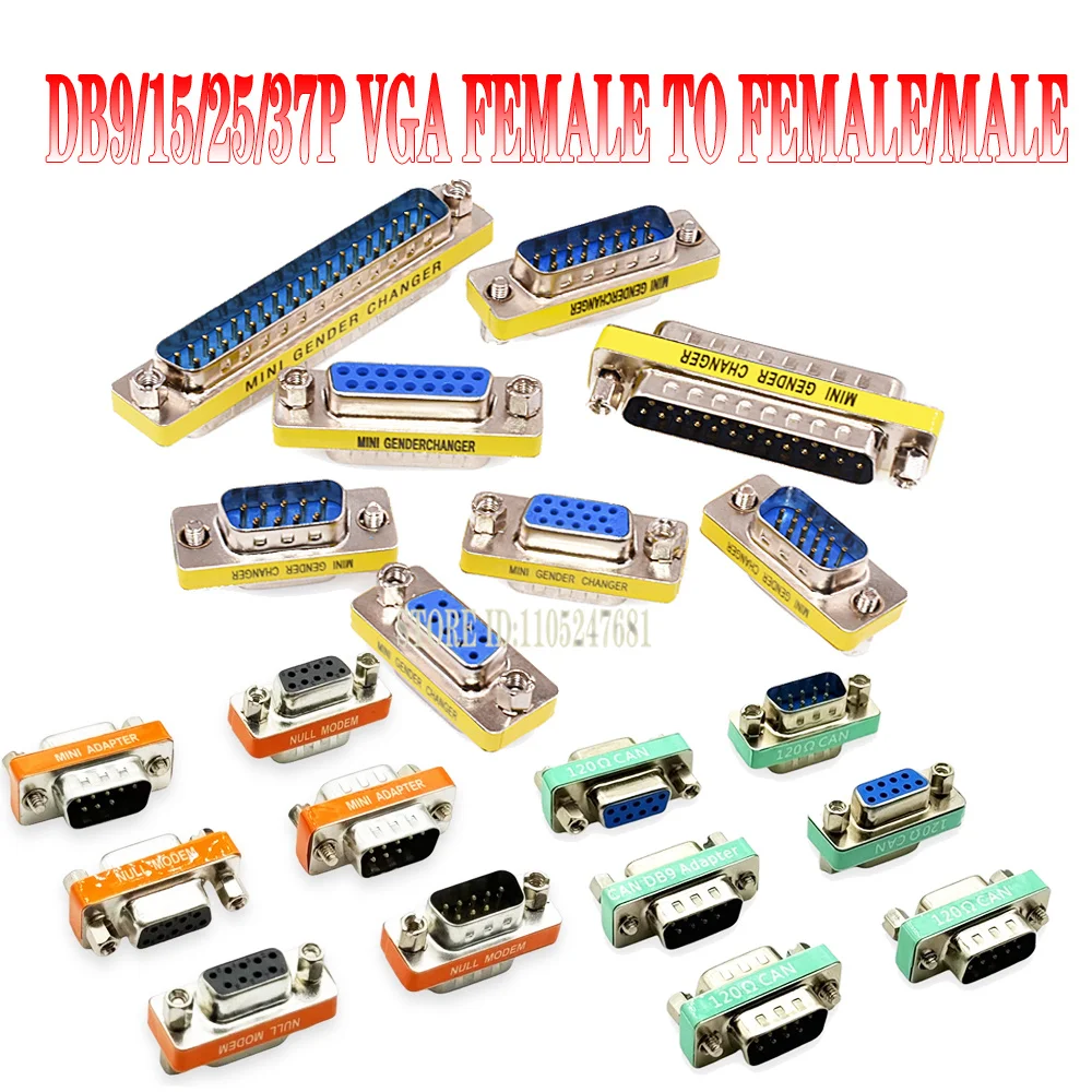 Db9/15/25/37 Pin Vga Female To Female/male To Male/female Rs232 Serial Port Com Connector Mini Gender Changer Adapter Null Modem