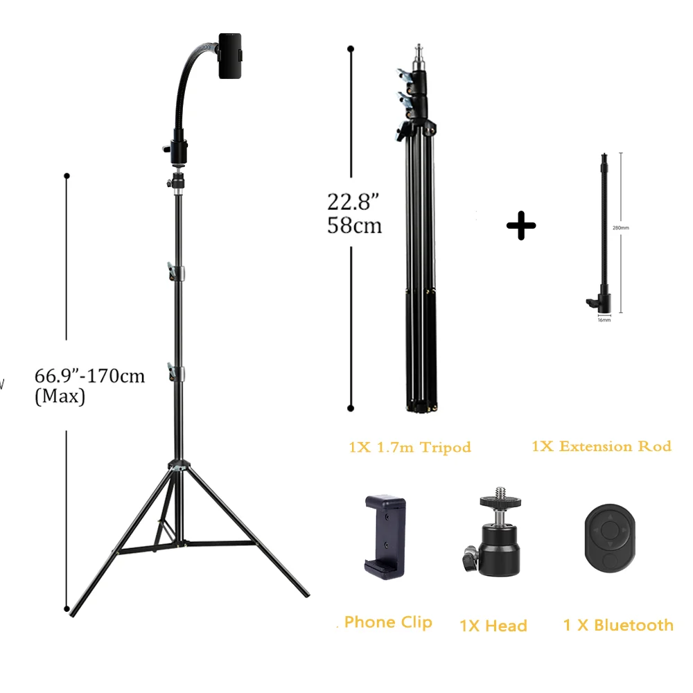 SH 280mm Adjustable Metal Hose Light Stand With 1/4 Screw To Free Arm Photography Light Stand Accessories