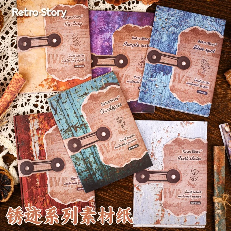 30pcs/lot Memo Pads Material Paper Rust stains Junk Journal Scrapbooking Cards Retro Background Decoration Paper