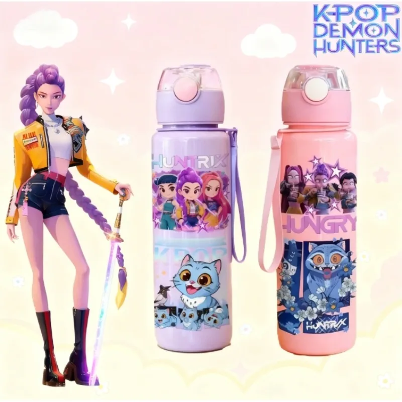 زجاجة مياه رياضية من KPop Demon Hunters مقاومة للتسرب، كوب بقشة ملون، زجاجة مياه محمولة للياقة البدنية الرياضية في الهواء الطلق #2