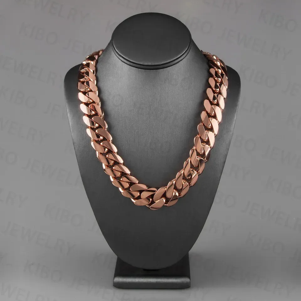 Kibo-Real Pure 14K Solid Gold Cuban Link Chain para Homens, Colar Hip Hop, Corrente Miami