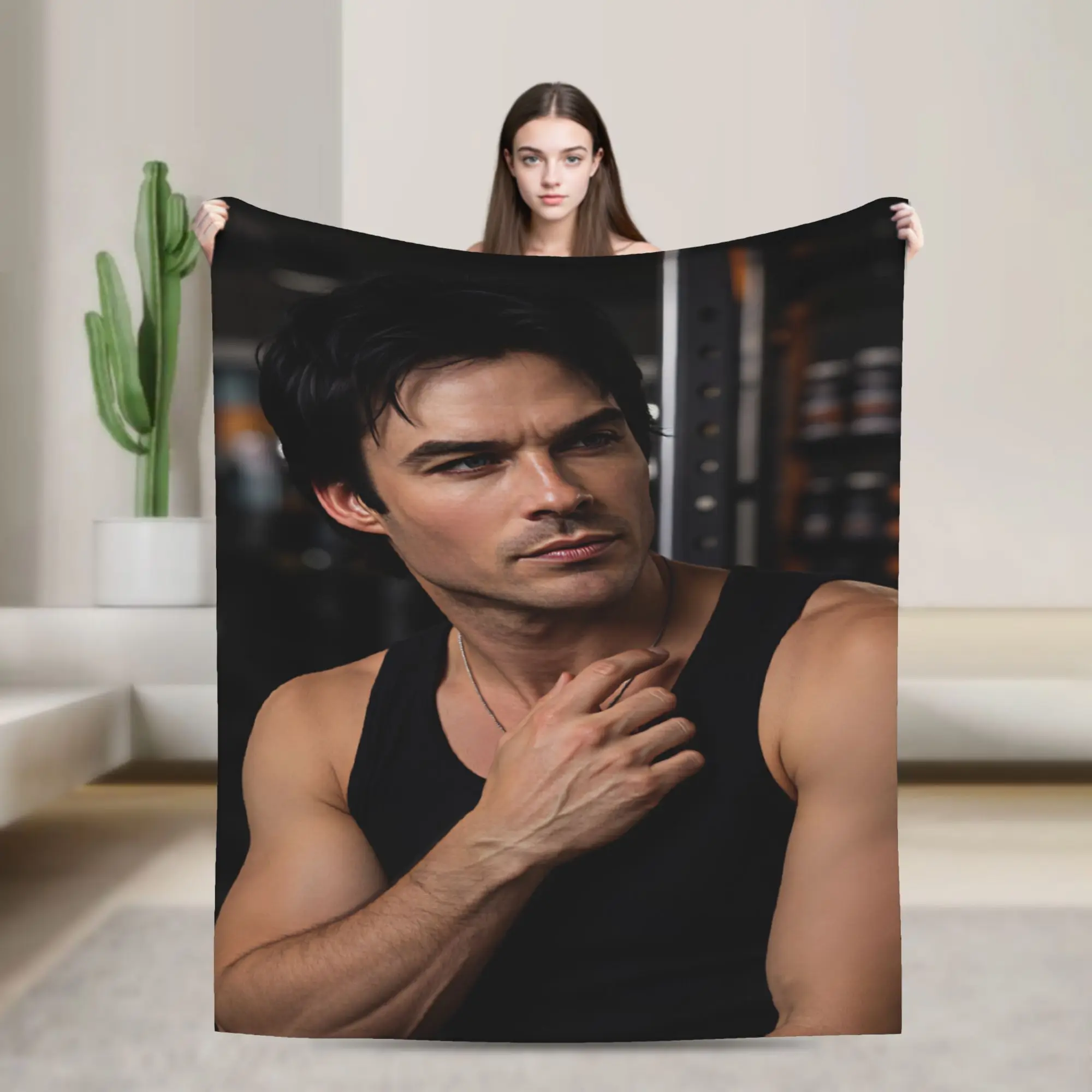 Damon Salvatore Tank Top Super Soft Blanket  Fashion Plane Travel Bedding Throws Home Decor Flannel Bedspread Sofa Bed Cover