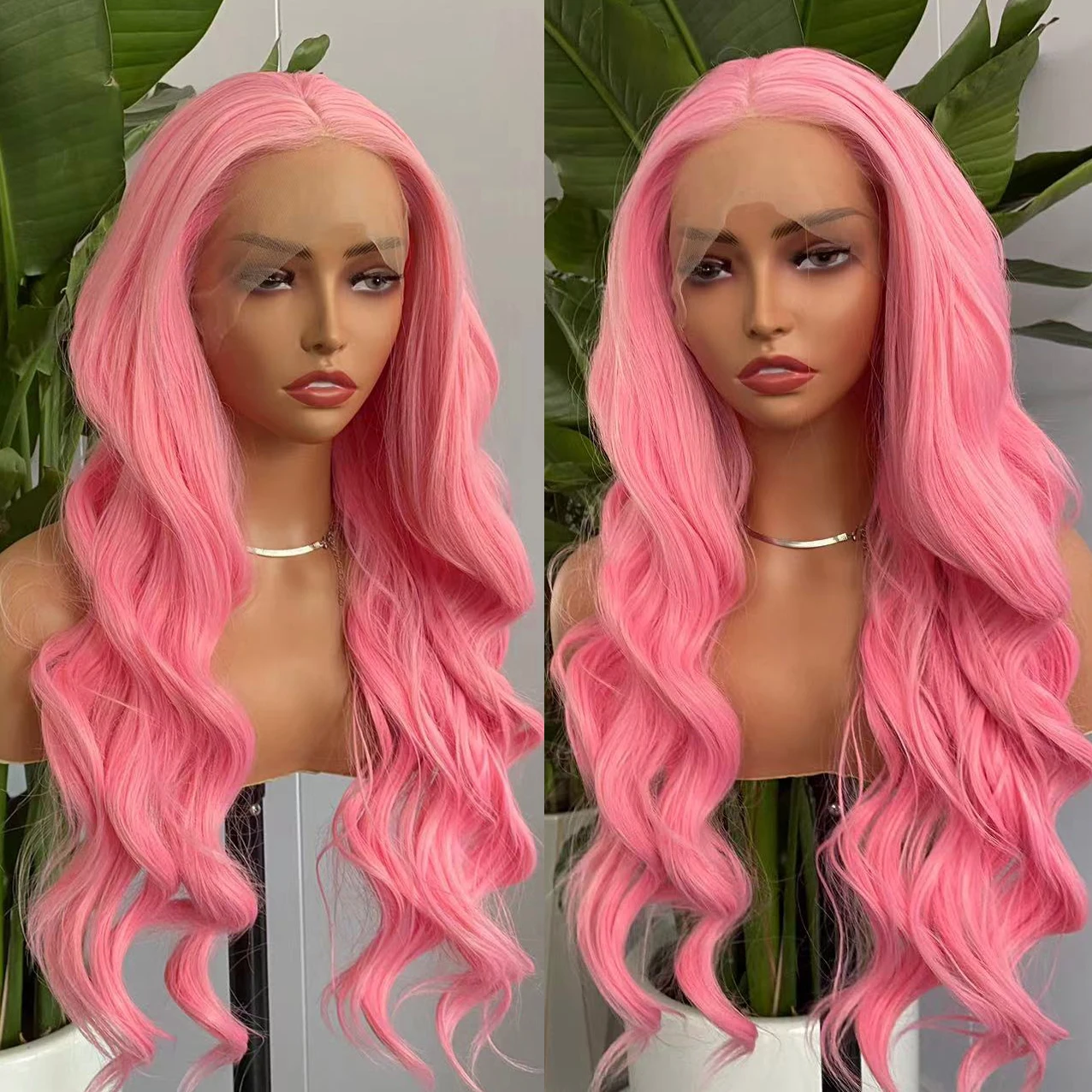 الوردي الدانتيل شعر مستعار أمامي للنساء 13x4 طويل الجسم موجة الباروكات للنساء غلويليس الشعر الاصطناعية الاستخدام اليومي تأثيري حلي شعر مستعار للحفلات #4