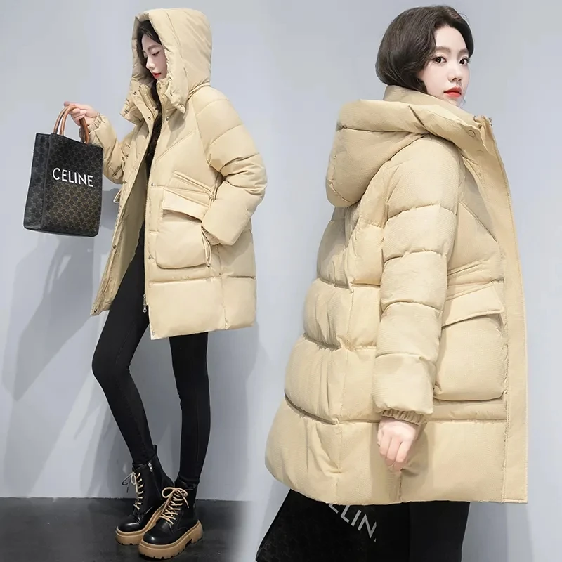 2023 Winter New Down Cotton Coat Women\'s Mid length Cotton Coat Korean Style Thickened Loose Hooded Parka Women\'s Puffer Jacket