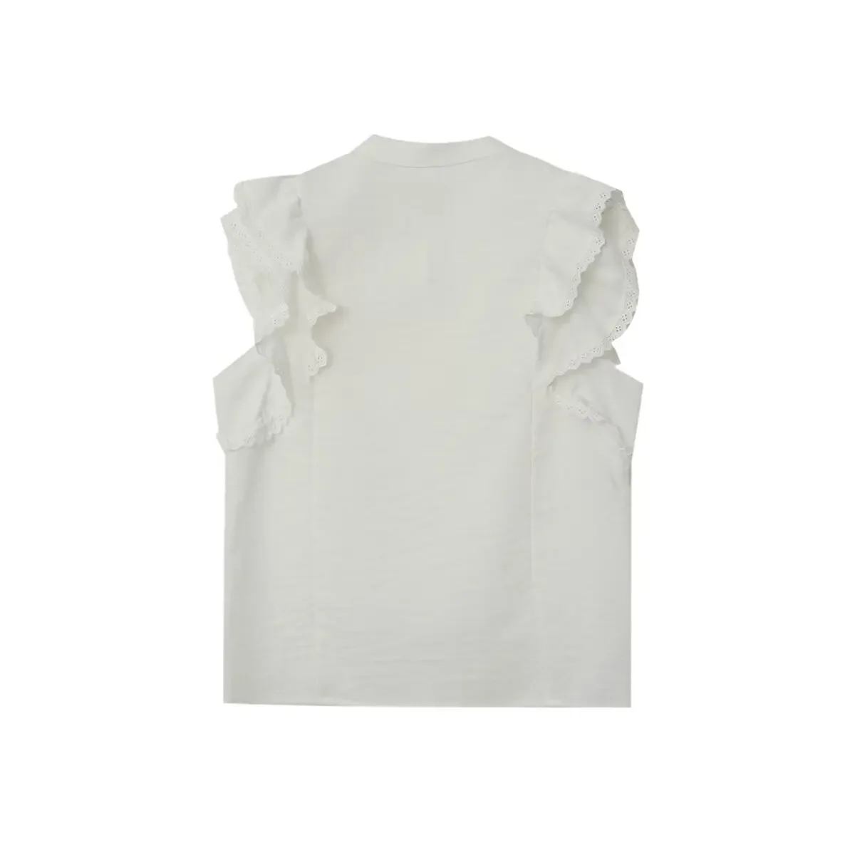 NICE Sweet Vertical Ruffle Layered Decoration Sleeveless Shirt New Summer 2025 ZR Women's Fashion Polyester Blend Crew Neck Top
