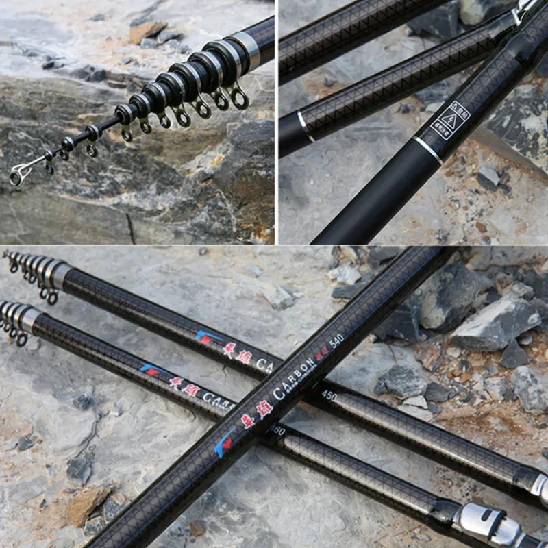 2.7M 3.6M 4.5M 5.4M 6.3M 7.2M Carbon Telescopic Rock Fishing Rod Ultra Light Rod Lure Carp Travel Ocean Spinning Fishing Rod