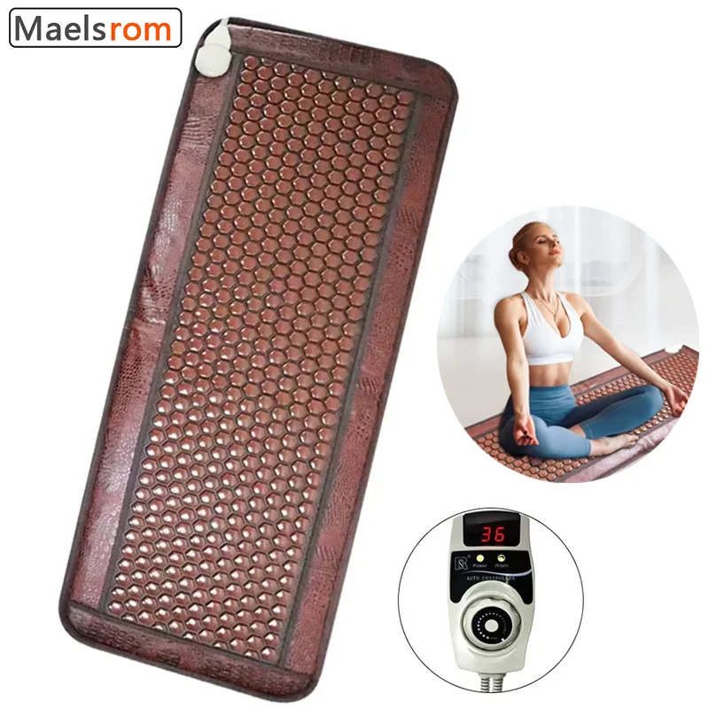 Heated Jade Mat with Germanium & Tourmaline Stones - Electric Therapy Pad for Back Pain Relief - Natural Hot Stone Massage Mat f