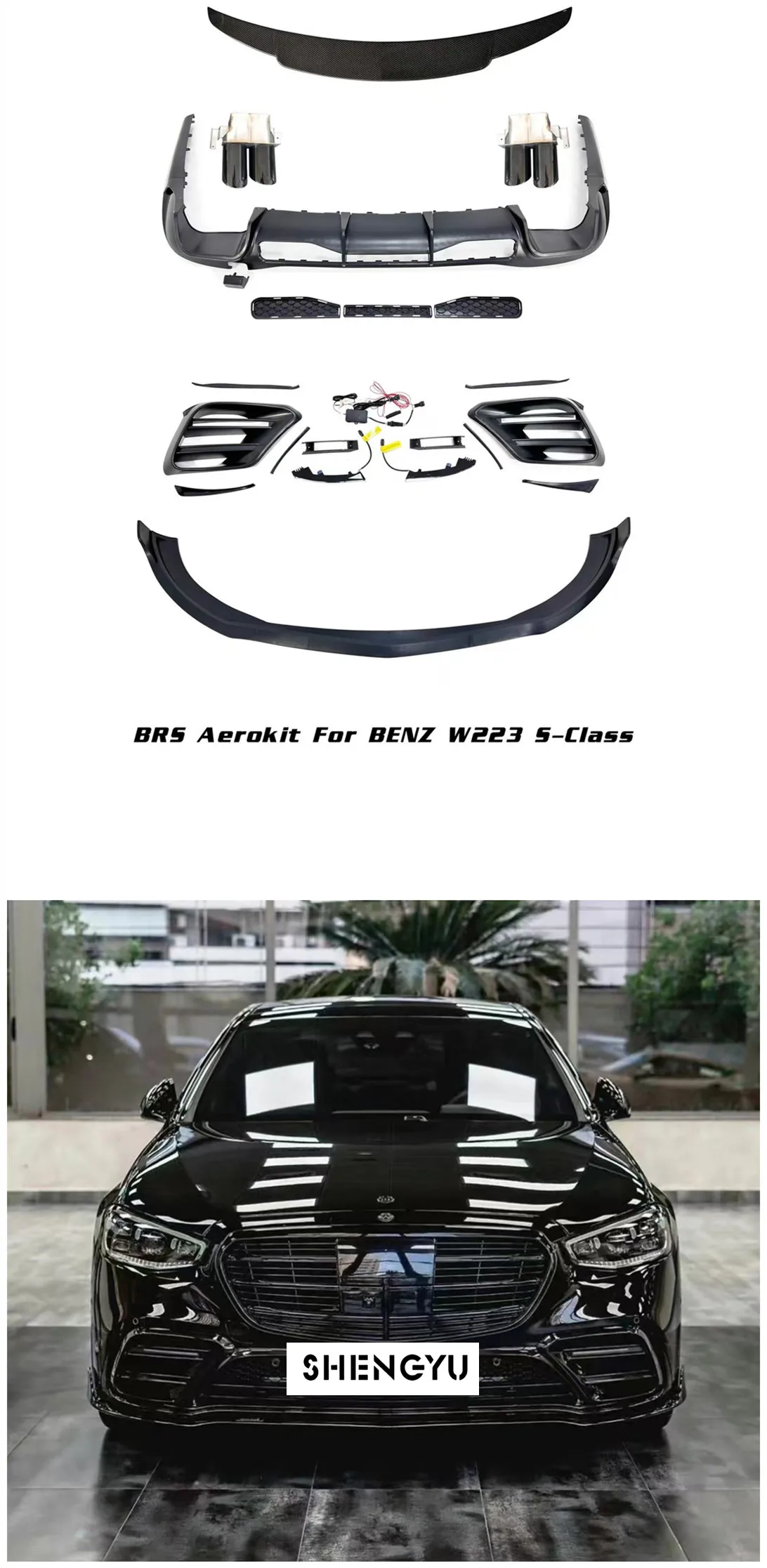 

Factory Hot Selling Car Accessories for Benz W223 Sport Change to B style Model Front Lip Rear Diffuser Spoiler air Vents Exhaus