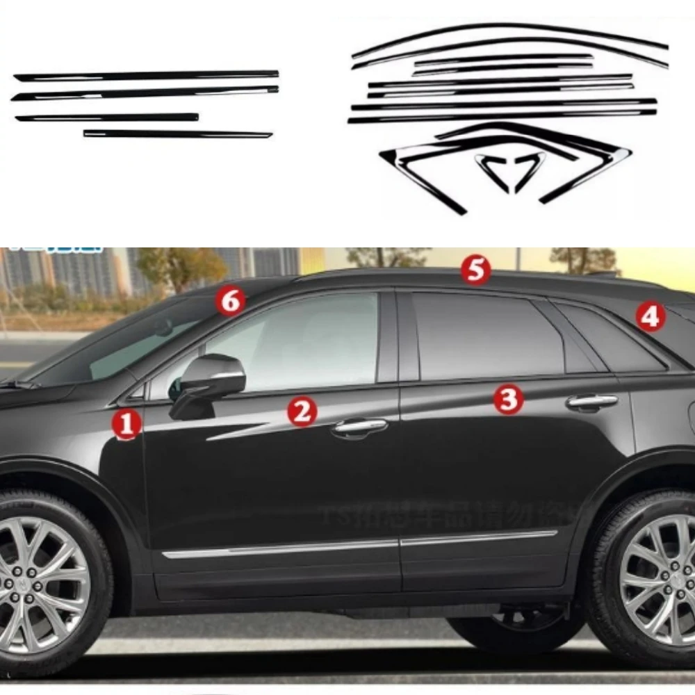 Bright black stainless steel window trim For Cadillac XT5 2016-2024