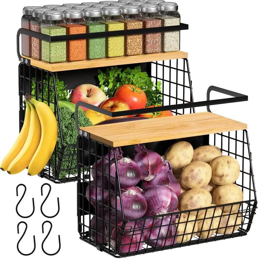 

Set Magnetic Shelf for Refrigerator with Wood Lid, Fruit Potato amp Onion Storage Bins, Pantry Organizers amp Storage, Large Con
