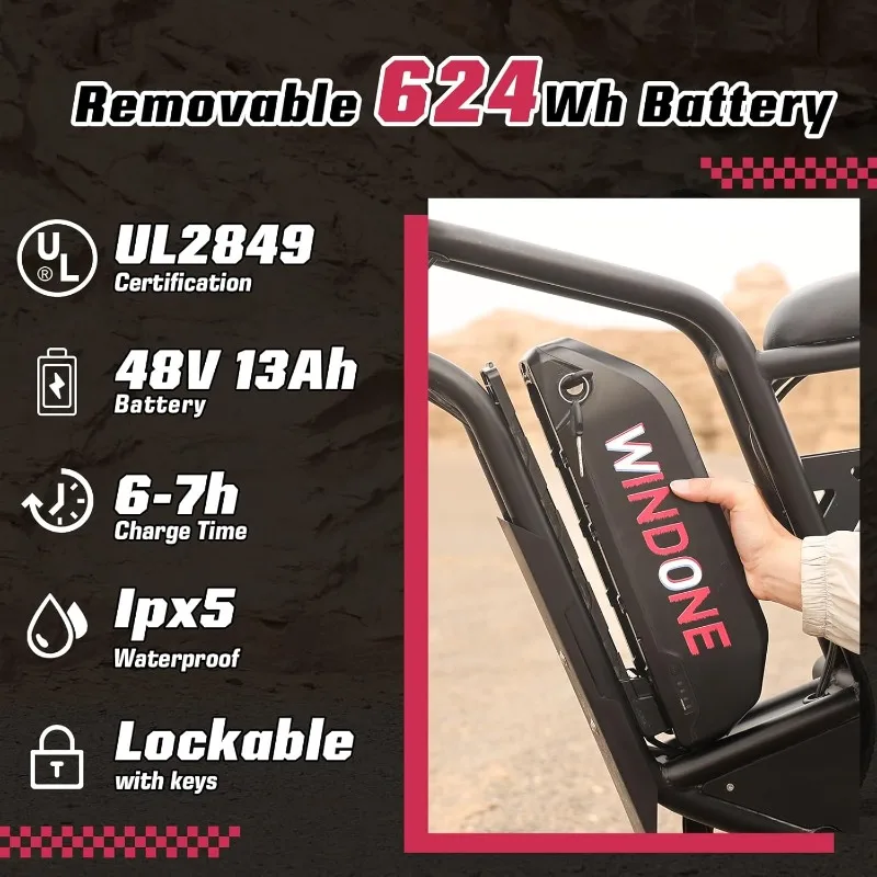 Sepeda Listrik untuk Dewasa, Baterai 48V 13Ah/15Ah, Hingga 28 MPH & 46,6/60 Mil (PAS), Peak Ebike 750/1000W dengan All-Terrai