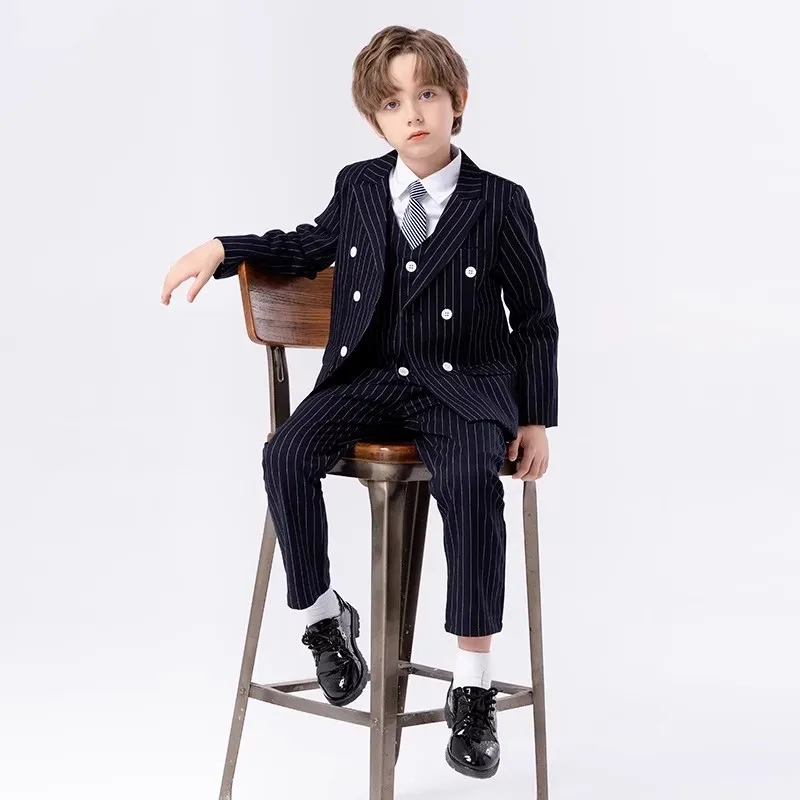 

Children Stripe Wedding Suit Teenager Kids Formal Ceremony Tuxedo Dress Flower Boys Photograph Blazer Party Performance Costume