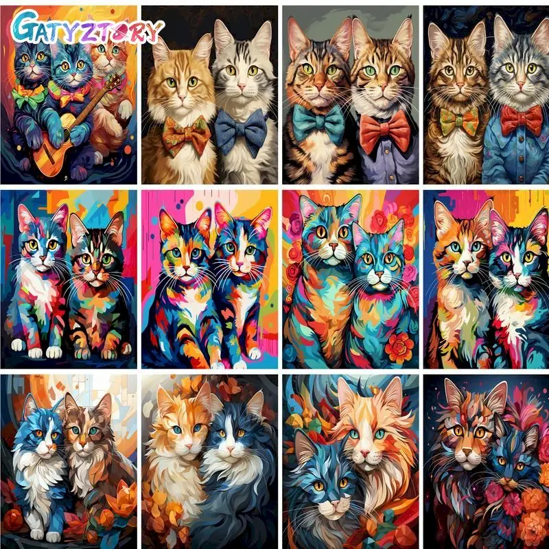 GATYZTORY Rahmen Blume Katze Malen nach Zahlen für Erwachsene Kinder handgemalt Landschaft DIY Ölgemälde Leinwand Zeichnung Geschenk Home Art