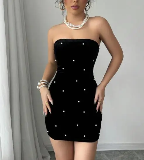 

2025 Summer Sexy Elegant Style Tight Fitting Sleeveless Off Shoulder Slim Fit Dress