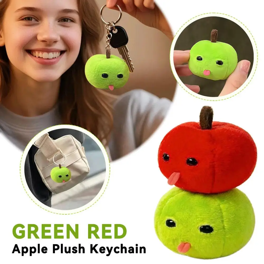 Funny Tongue-out Apple Plush Keychain Cute Green Red Apple Bag Pendant Soft Stuffed Fruit Toy Gift for Friends