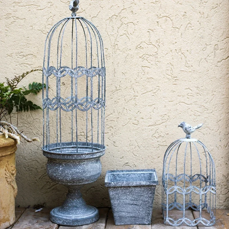 Vintage Bird Cage Plant Pot Courtyard Climbing Vine Flower Pot Iron Making Old Stand for Flowers Versatile Practical Home Garden