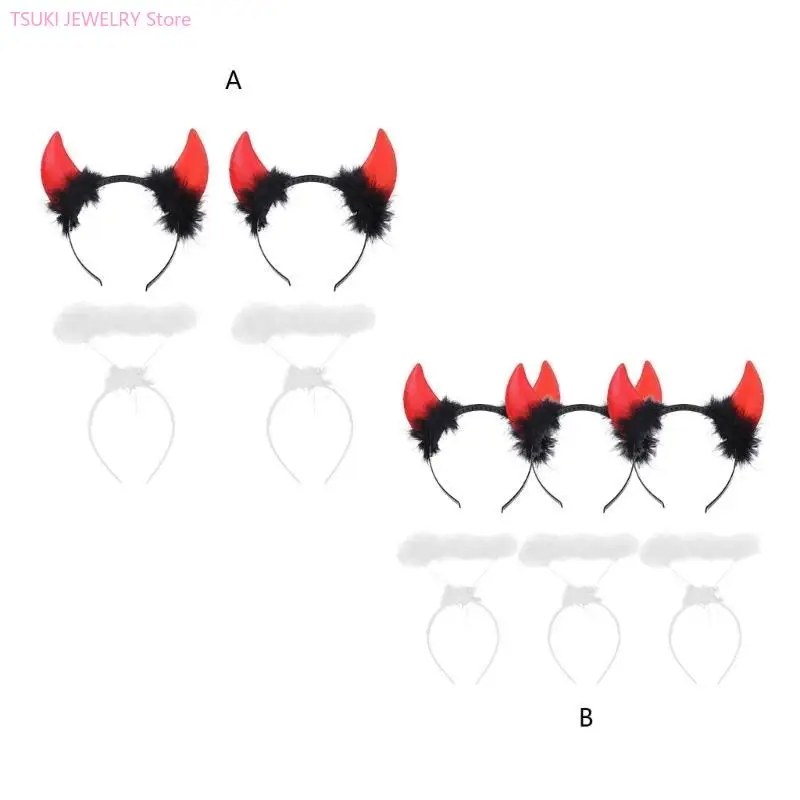 62KE Lễ Hội Bên Quỷ Sừng Thiên Thần Aureole Hình Băng Đô Quấn Tóc Halloween Mũ Trụ