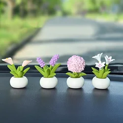 1pcs Flower Pot Elf Car Interior Ornaments Mini Flower Pot Figurines Ornaments Cartoon Micro Landscape Decor Plant Bonsai Potted