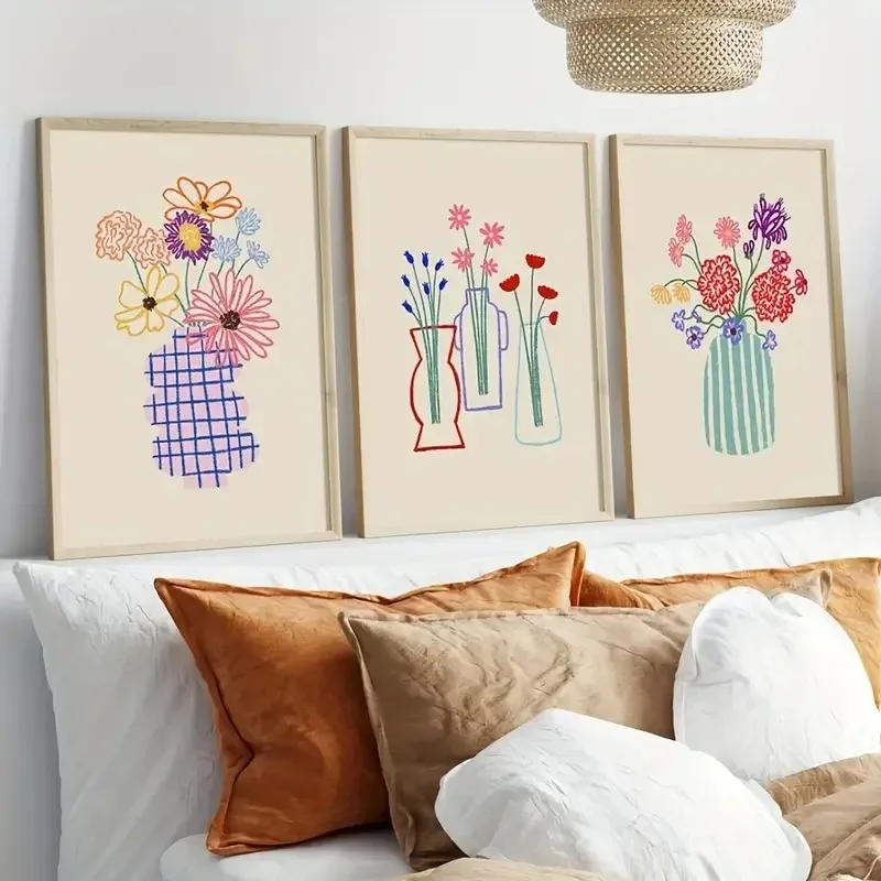 Abstract Bohemian Floral Botanical Canvas Prints Minimalist Floral Vase Wall Art Poster for Modern Living Room Spring Home De
