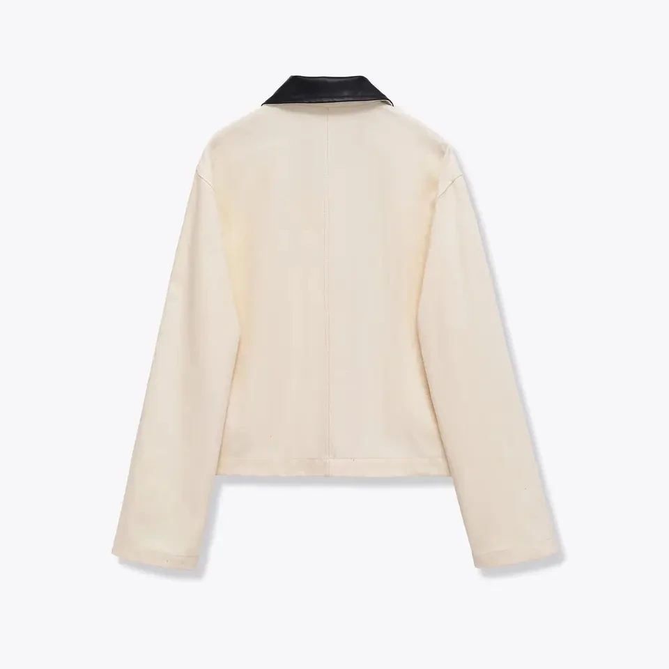 

2026 New Fashion Elegant Workwear Women Coat Color Block Splicing Collar Double Layer Off White Multiple Colors Optional