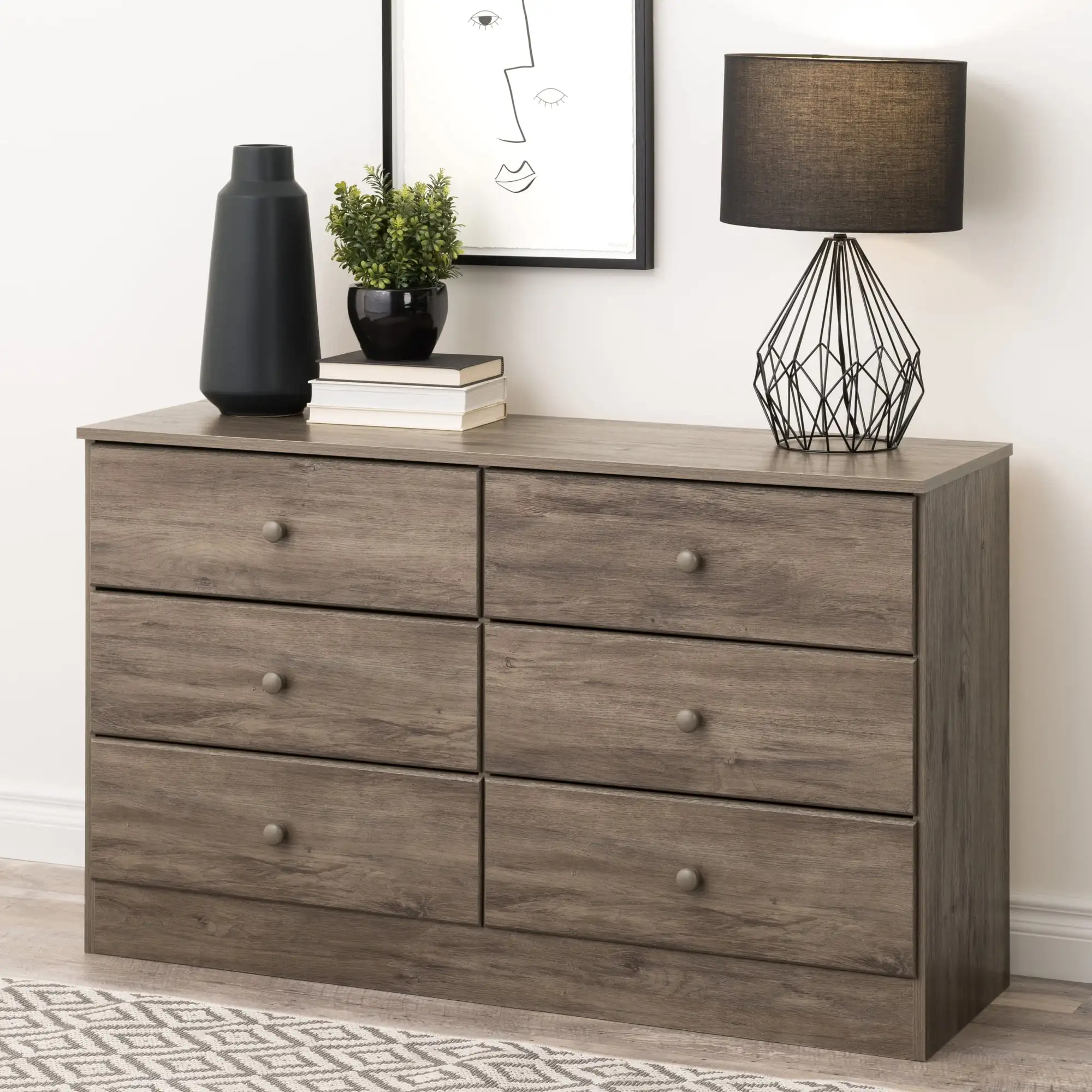 NEW Astrid 6-Drawer Double Dresser Drifted Gray