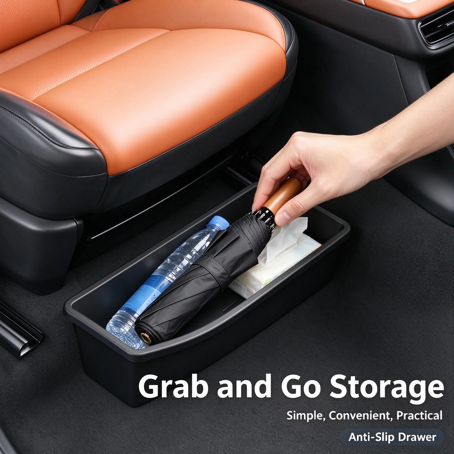 Car Under Seat Storage Box ABS Drawer Style Anti-Slip Universal Front Seat Tray Organizer Holder Space Saver Auto Accessories