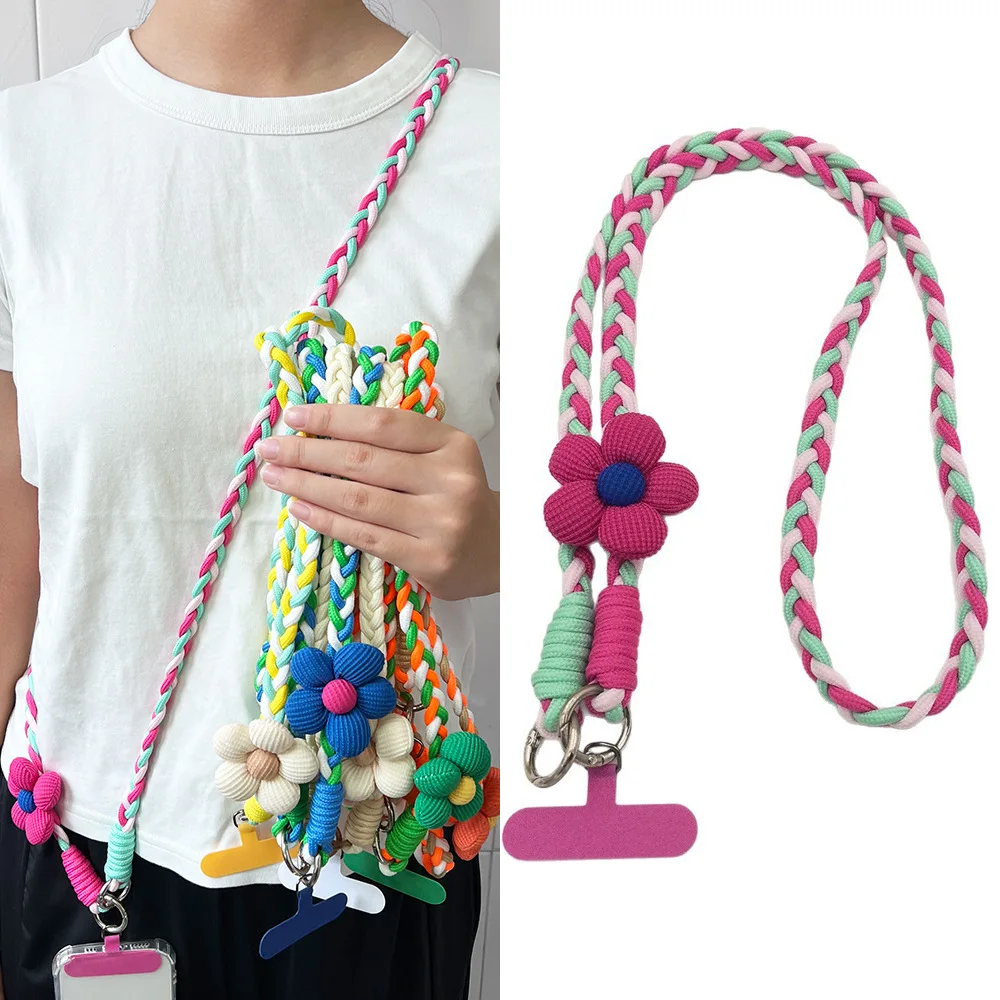 Neues Verstellbares Langes Handy-Umhängeband für Frauen Handgewebtes Seil Windblumen-Design Starkes Langlebiges Outdoor Anti-Verlust-Zubehör