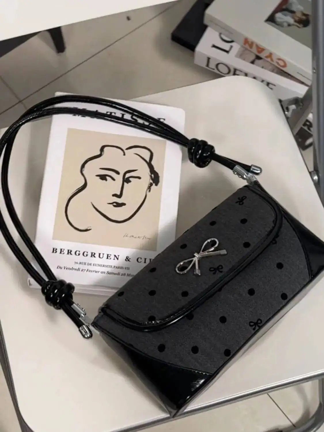 Bloom Sweet Cool Bow Black Underarm Bag Purse Women Fairycore Aesthetic Dot Y2k Shoulder Bags Ladies Haruku Square Handbag