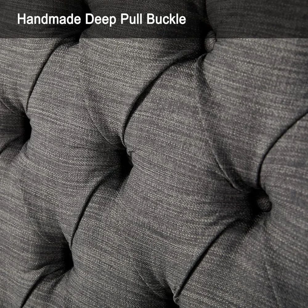 Bed Frame, Linen Curved Upholstered Bed, Headboard with Shell Wingback, Deep Button Tufts, No Springs Required, Queen Bed Frame