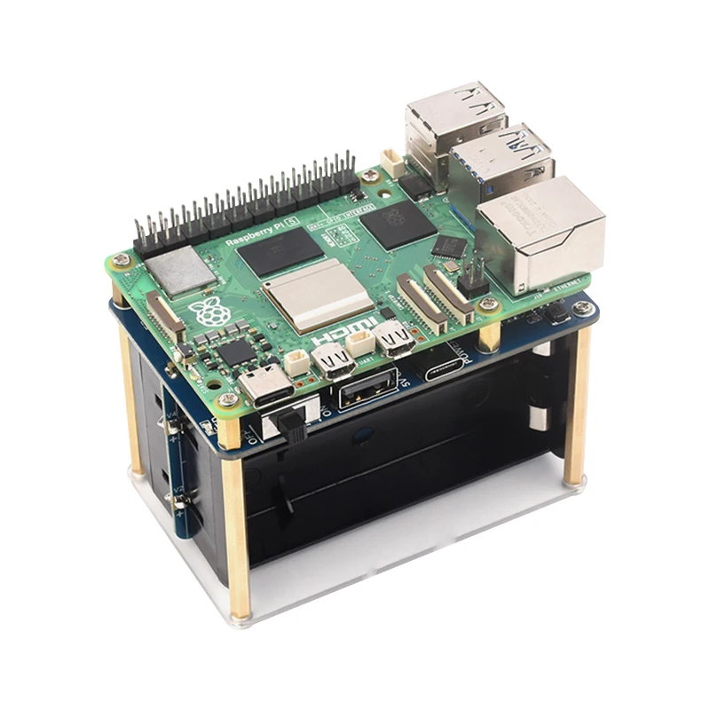 Raspberry Pi 5 UPS HAT (E) 5V 6A Uninterruptible Power Supply For 21700-Li-Battery (Not Includ) With Pogo Pins Connector