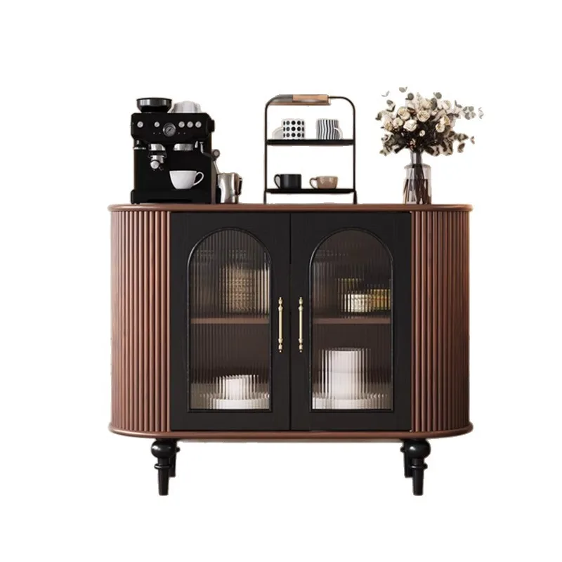 

American retro solid wood dining side cabinet medieval storage cabinet double color locker French entrance cabinet