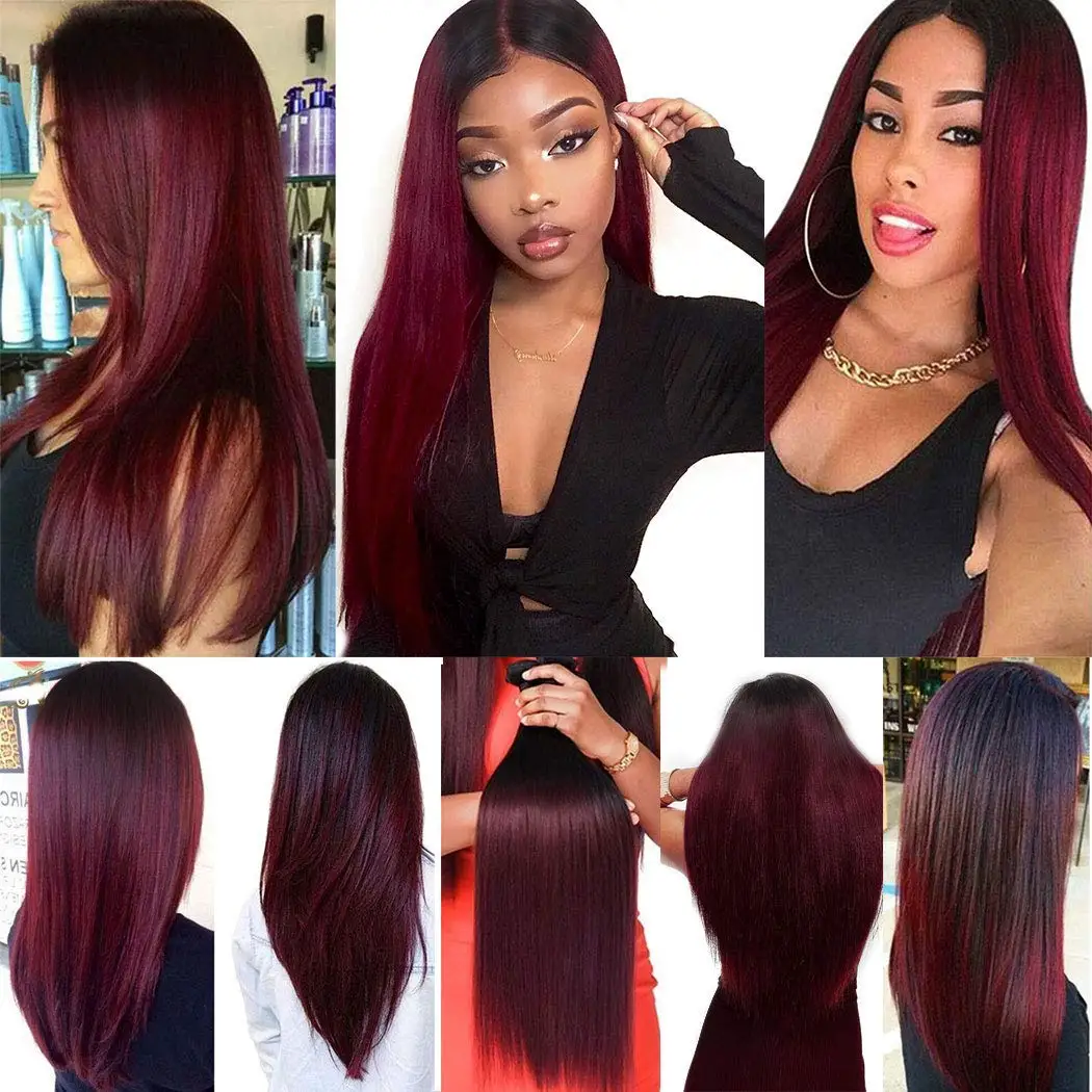 TB 99J Dark Burgundy Human Hair Bundles Straight Human Hair  Bundles Brazilian Wine Red Unprocessed Virgin Weave Hair Extensions