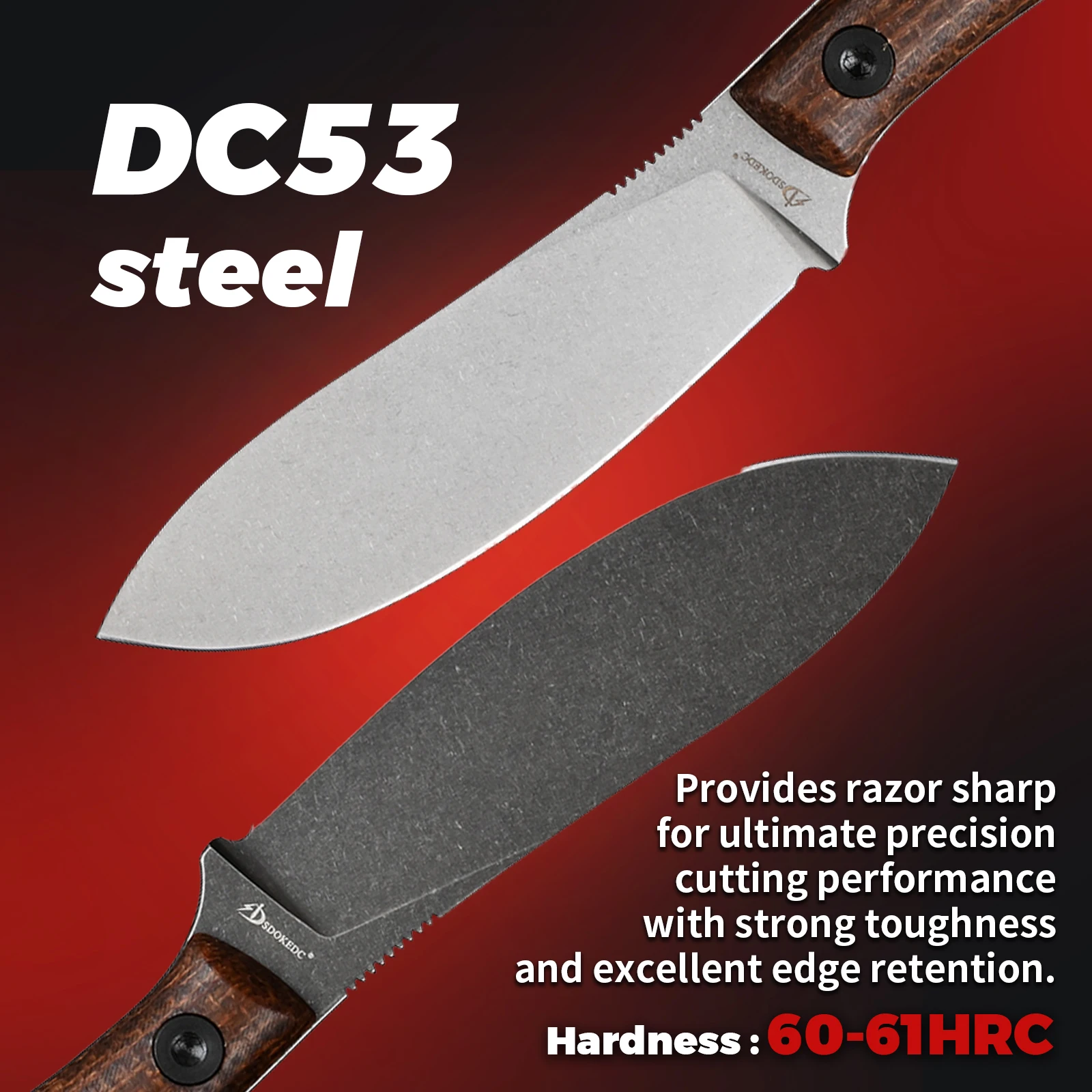 Pisau SDOKEDC DC53 Pisau Tetap Baja Pegangan Micarta dengan Sarung Kydex untuk Pria EDC Bertahan Hidup Berkemah Luar Ruangan